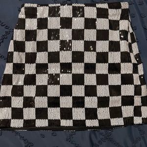 Black and white checkered sequenced skirt